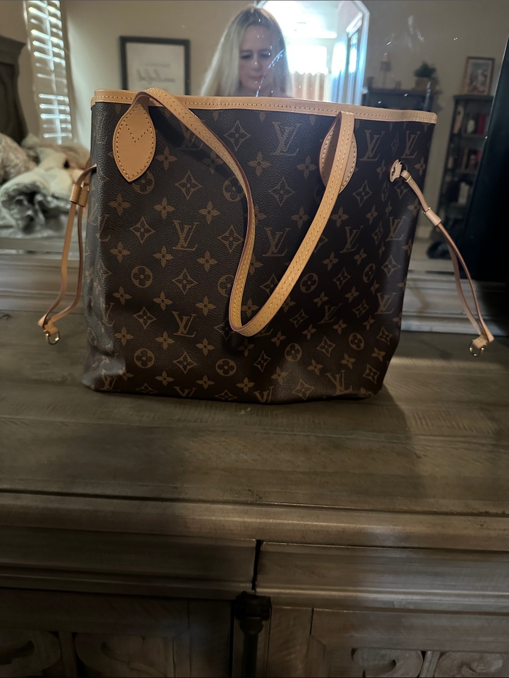 Louis Vuitton Monogram Canvas Tote in Brown and Tan Leather Trim